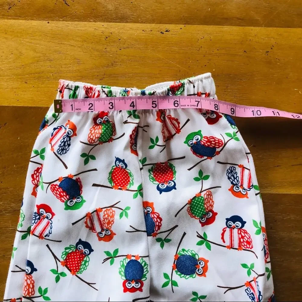 Vintage Owl Pattern Kid's 4T Pants Pajama Bottoms Colorful 70s 80s Cute Unisex